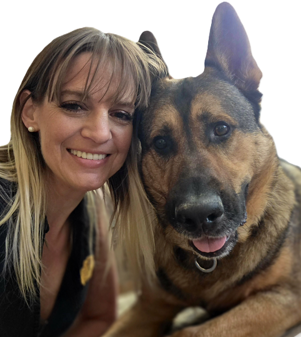 Lacey with Atlas, the German Shepherd who inspired TaggedPaws